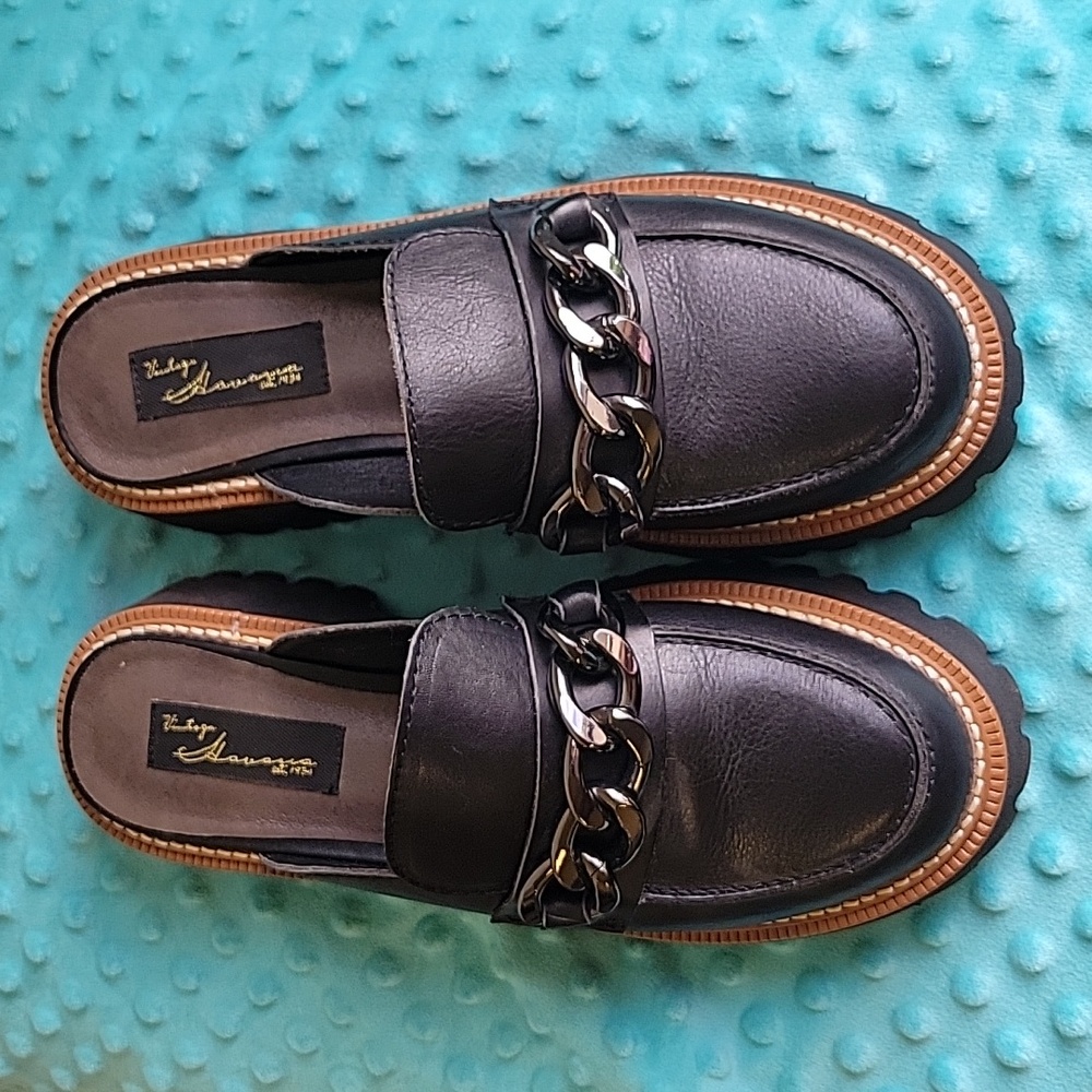 Vintage Havana Belmont Women's 7.5 Chunky Platform Black Slip-on Like New